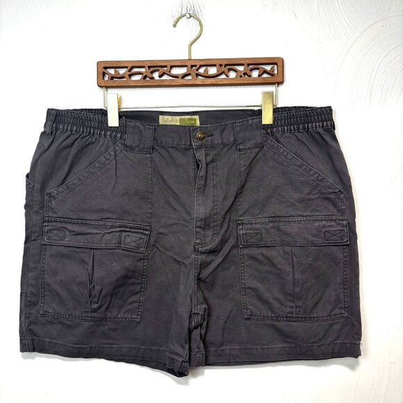 Cabelas Cargo Shorts Gray Outdoor Workwear Casual Solid Elastic Button/Zip Mens - Picture 1 of 5